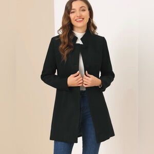 Allegra K Stand Collar Single Breasted Solid Color Pea Coat Black M Winter NWT